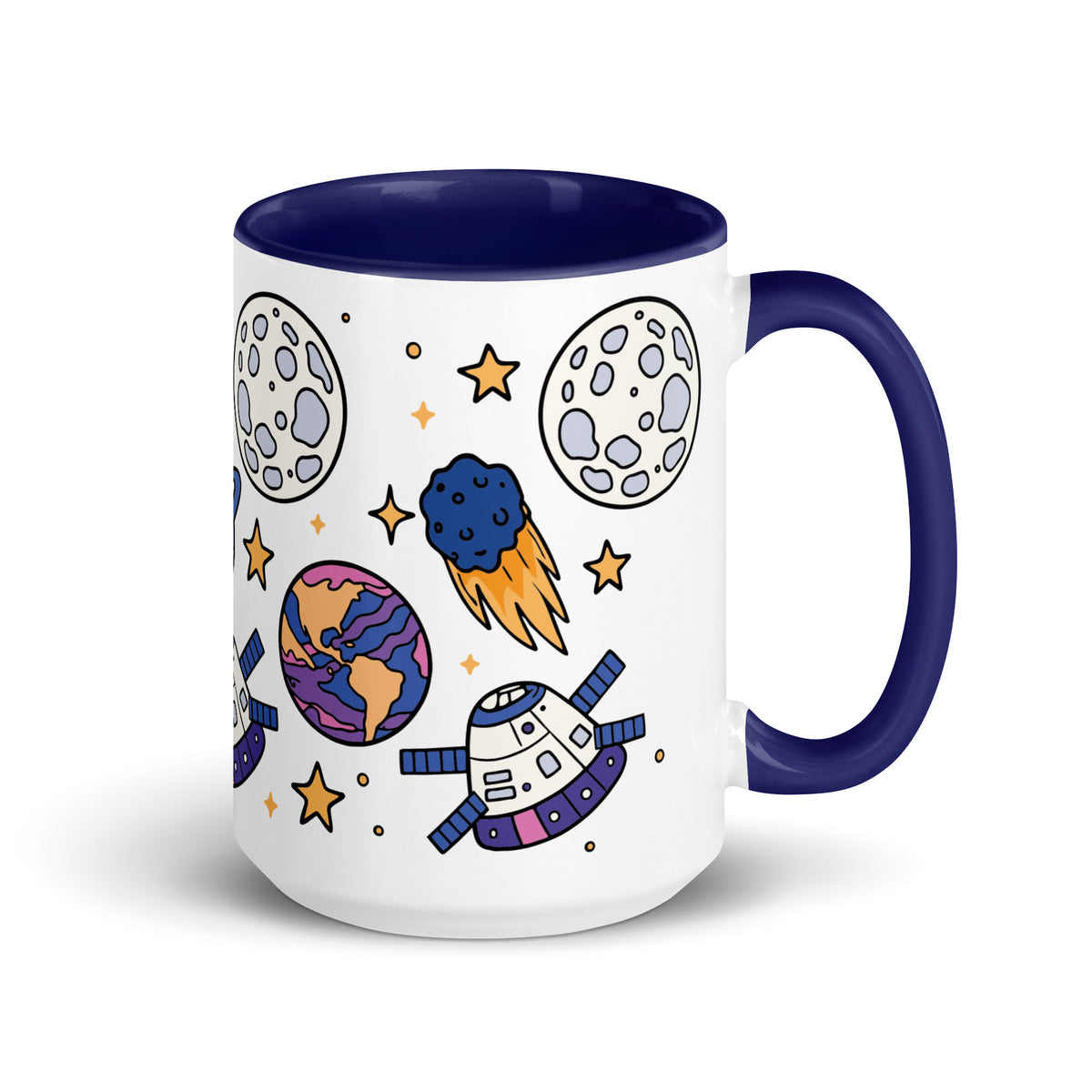 Cosmic Cuties Kawaii Space Pattern Accent Coffee Mug | Cute Astronomy Gift - Spinsterly Co