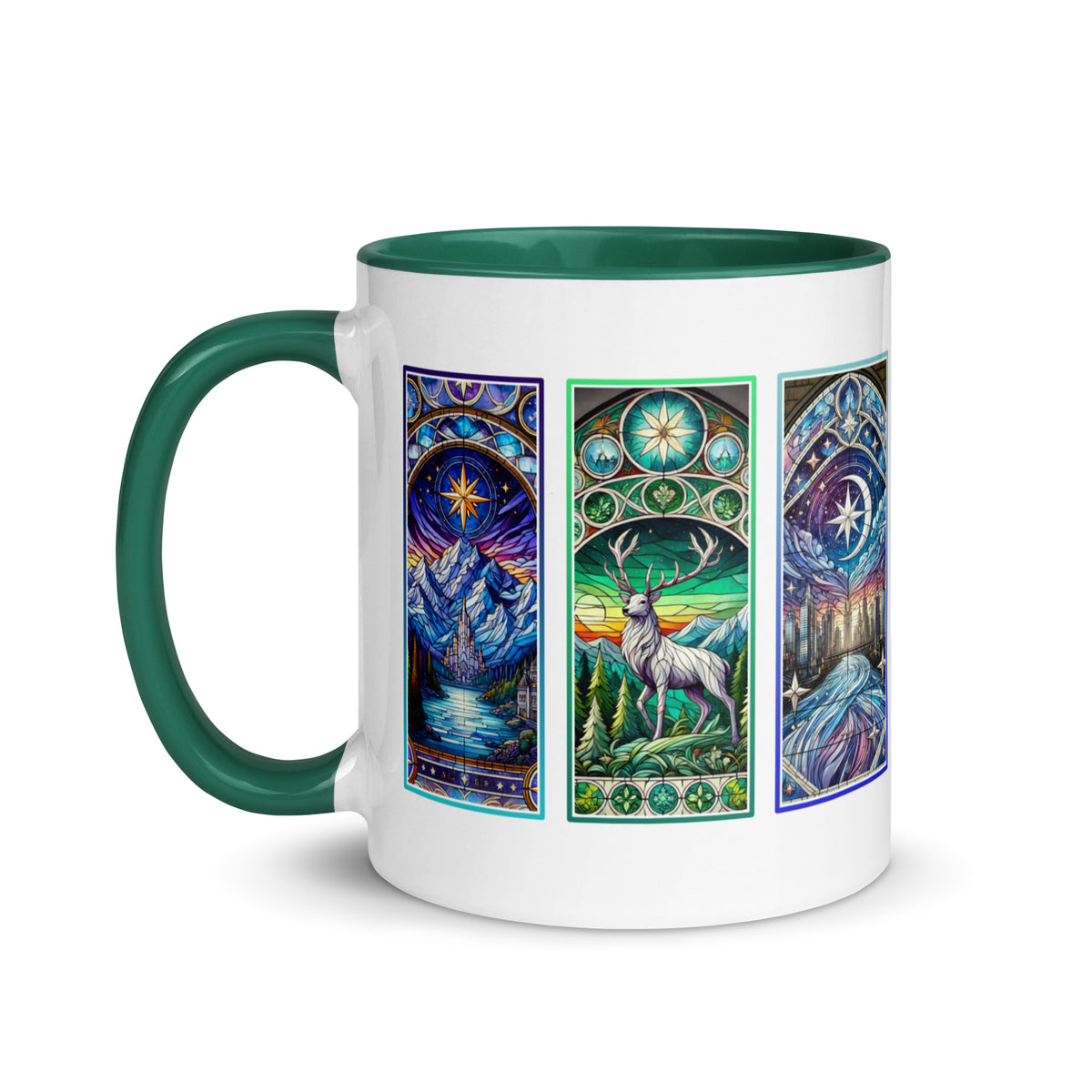 Stained Glass Fantasy Triptych Accent Coffee Mug | Dark Fantasy Romantasy Bookish Gift - Spinsterly Co