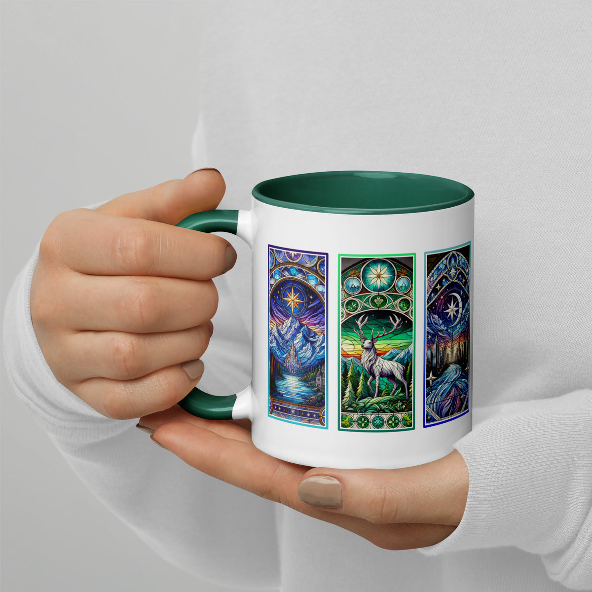 Stained Glass Fantasy Triptych Accent Coffee Mug | Dark Fantasy Romantasy Bookish Gift - Spinsterly Co