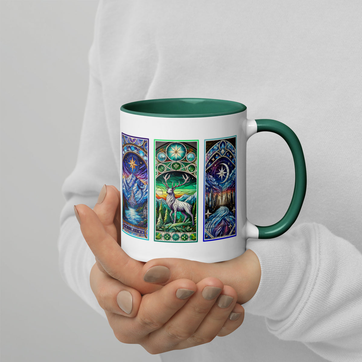 Stained Glass Fantasy Triptych Accent Coffee Mug | Dark Fantasy Romantasy Bookish Gift - Spinsterly Co