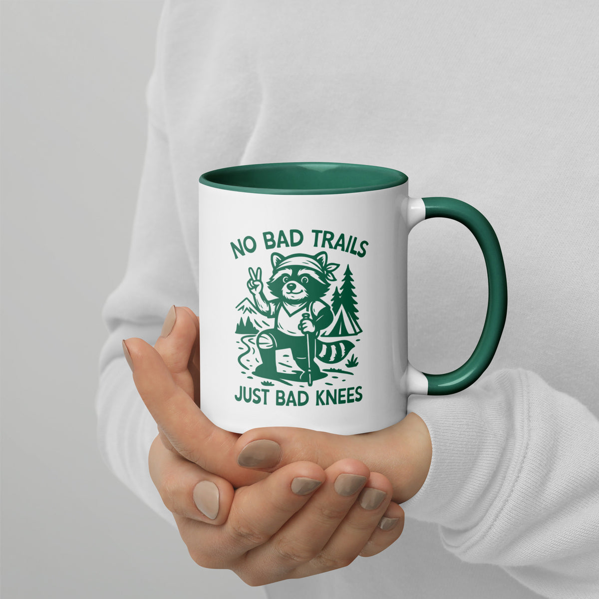 No Bad Trails Just Bad Knees Hiking Accent Coffee Mug | Funny Outdoor Hiker Gift - Spinsterly Co