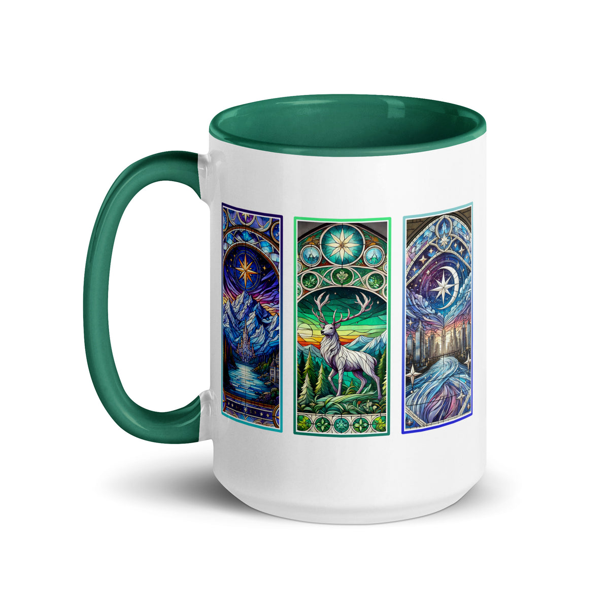 Stained Glass Fantasy Triptych Accent Coffee Mug | Dark Fantasy Romantasy Bookish Gift - Spinsterly Co