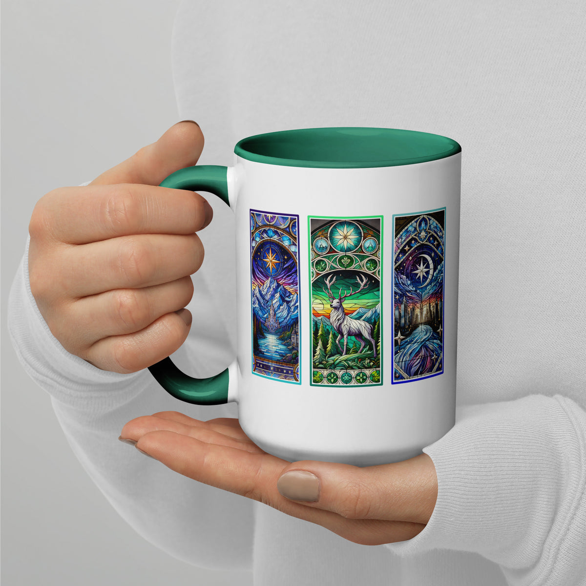 Stained Glass Fantasy Triptych Accent Coffee Mug | Dark Fantasy Romantasy Bookish Gift - Spinsterly Co