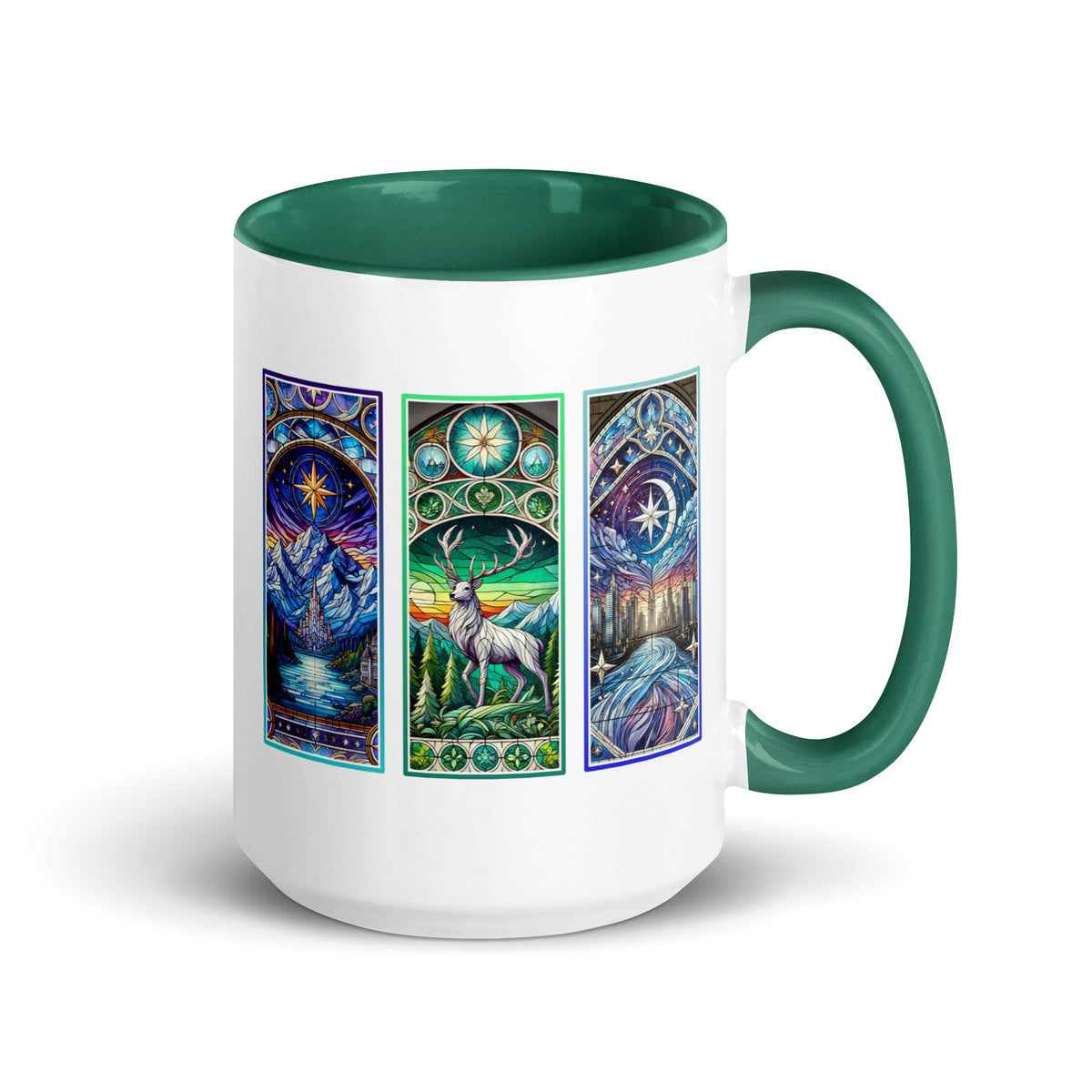 Stained Glass Fantasy Triptych Accent Coffee Mug | Dark Fantasy Romantasy Bookish Gift - Spinsterly Co