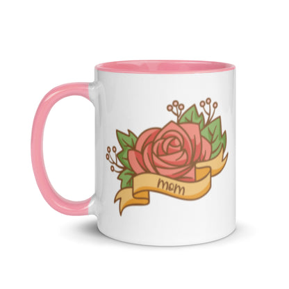 Mom Tattoo Rose Banner Accent Coffee Mug | Punk Rock Mother's Day Gift - Spinsterly Co