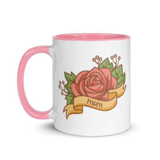 Mom Tattoo Rose Banner Accent Coffee Mug | Punk Rock Mother's Day Gift - Spinsterly Co