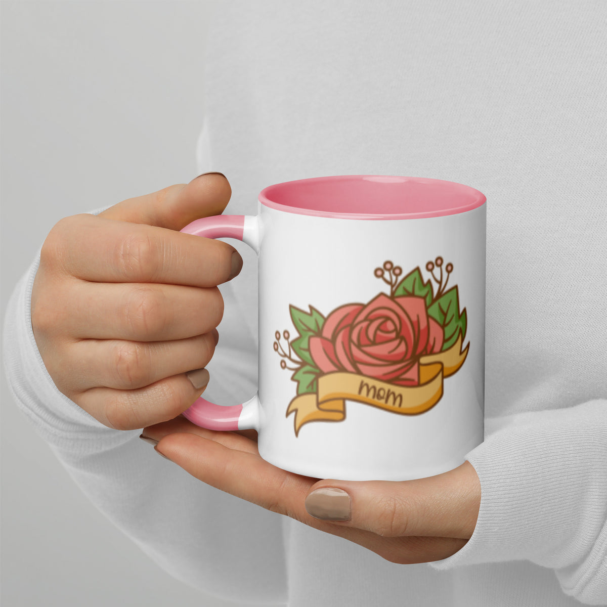 Mom Tattoo Rose Banner Accent Coffee Mug | Punk Rock Mother's Day Gift - Spinsterly Co