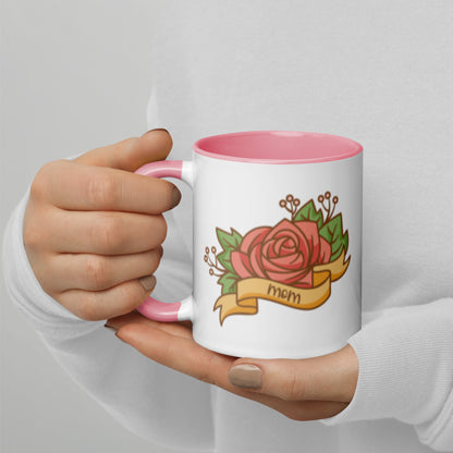 Mom Tattoo Rose Banner Accent Coffee Mug | Punk Rock Mother's Day Gift - Spinsterly Co