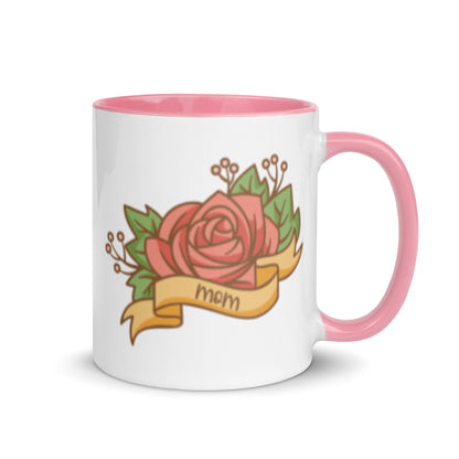 Mom Tattoo Rose Banner Accent Coffee Mug | Punk Rock Mother's Day Gift - Spinsterly Co