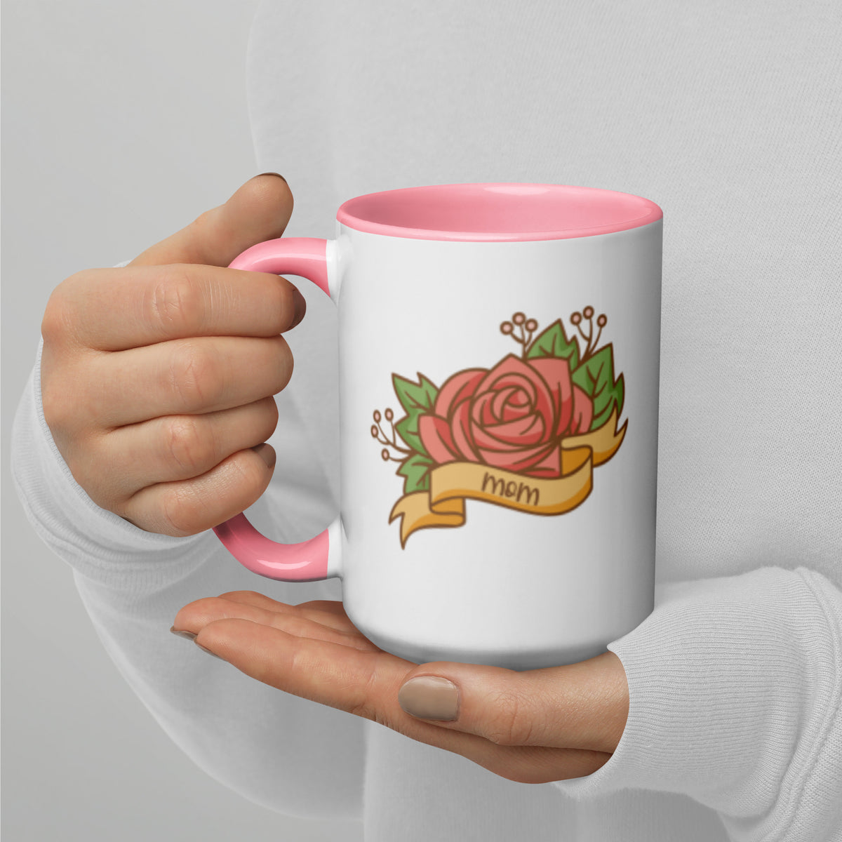 Mom Tattoo Rose Banner Accent Coffee Mug | Punk Rock Mother's Day Gift - Spinsterly Co