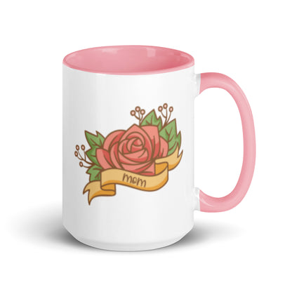 Mom Tattoo Rose Banner Accent Coffee Mug | Punk Rock Mother's Day Gift - Spinsterly Co