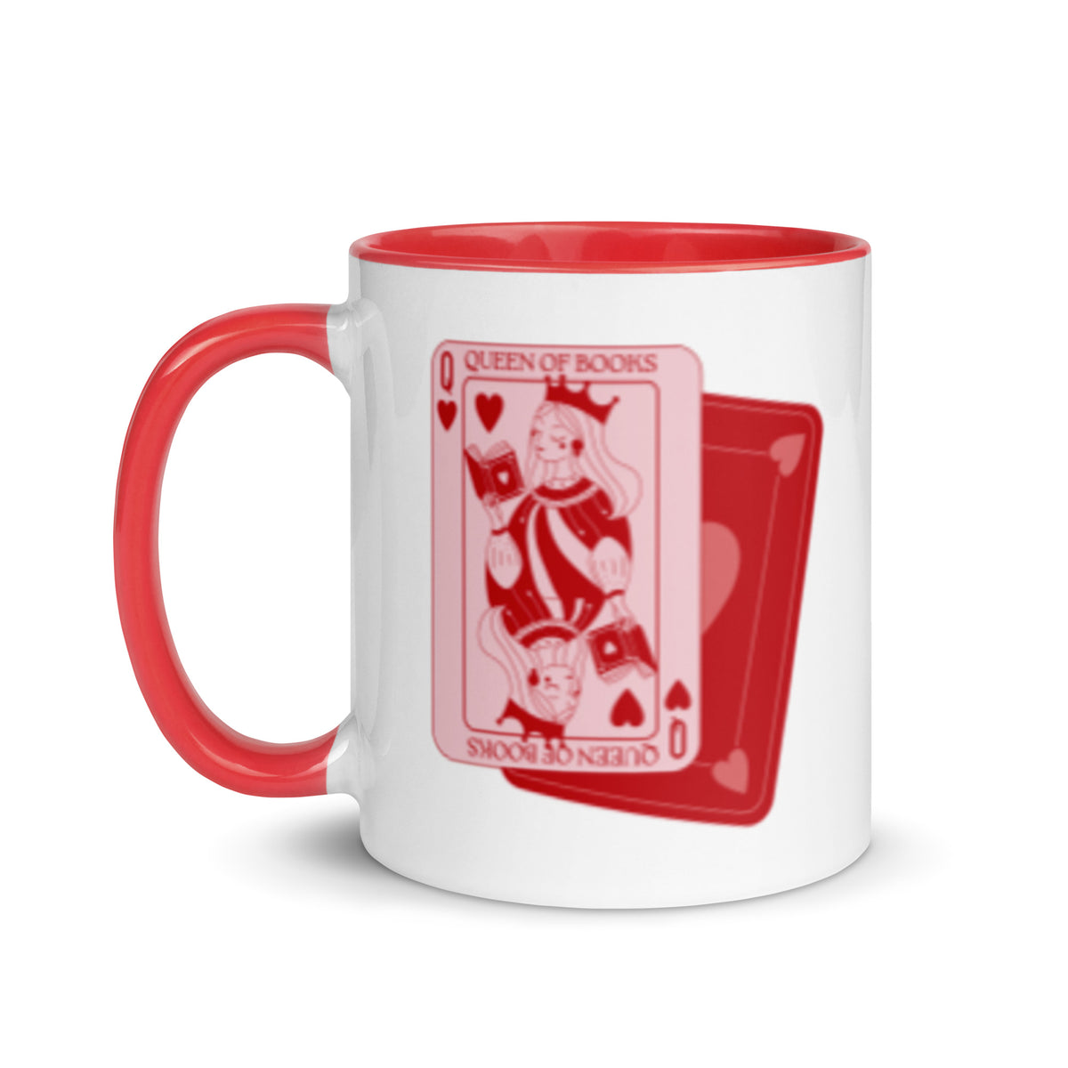 Queen of Books Playing Card Accent Coffee Mug | Bookish Reader Gift Red Mug - Spinsterly Co