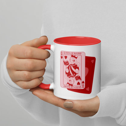 Queen of Books Playing Card Accent Coffee Mug | Bookish Reader Gift Red Mug - Spinsterly Co