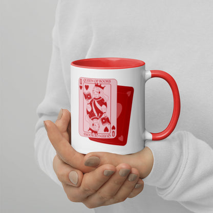 Queen of Books Playing Card Accent Coffee Mug | Bookish Reader Gift Red Mug - Spinsterly Co