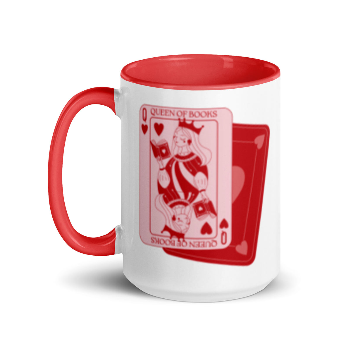 Queen of Books Playing Card Accent Coffee Mug | Bookish Reader Gift Red Mug - Spinsterly Co