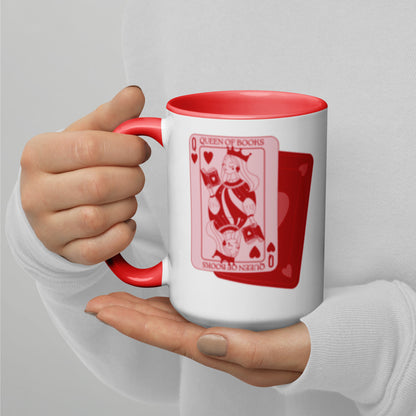 Queen of Books Playing Card Accent Coffee Mug | Bookish Reader Gift Red Mug - Spinsterly Co