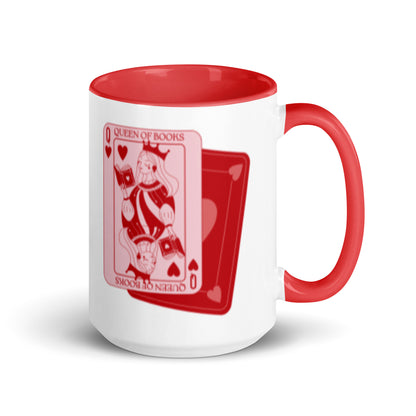 Queen of Books Playing Card Accent Coffee Mug | Bookish Reader Gift Red Mug - Spinsterly Co