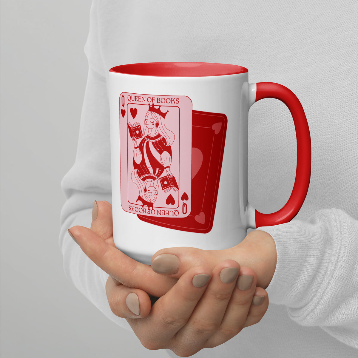 Queen of Books Playing Card Accent Coffee Mug | Bookish Reader Gift Red Mug - Spinsterly Co