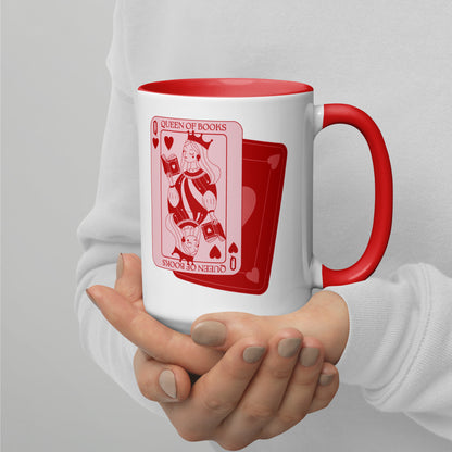 Queen of Books Playing Card Accent Coffee Mug | Bookish Reader Gift Red Mug - Spinsterly Co