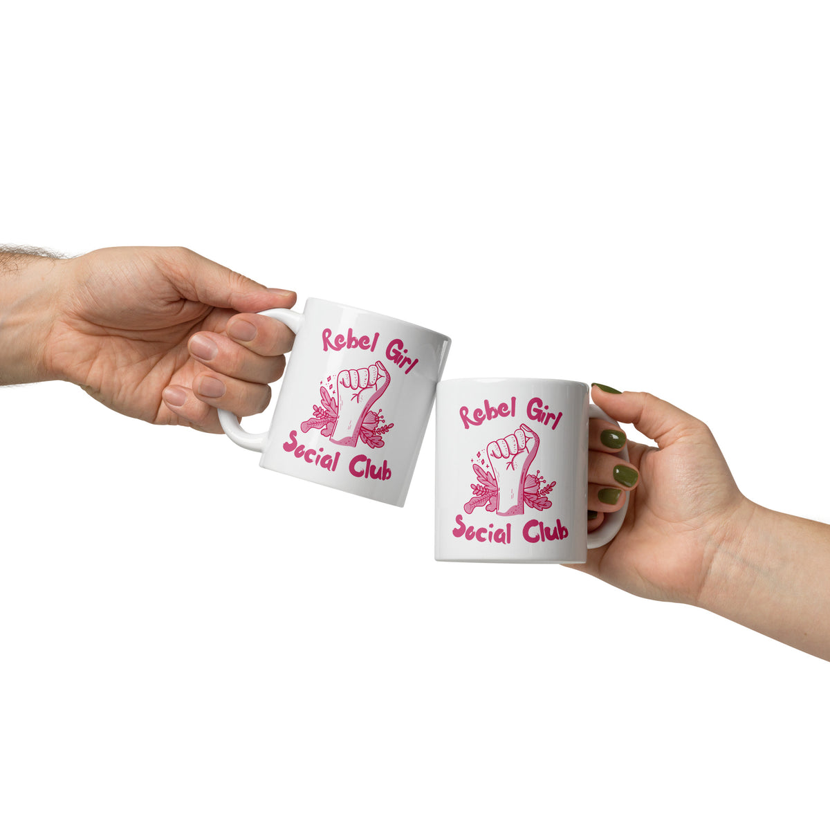 Rebel Girl Social Club Glossy White Coffee Mug | Feminist Floral Gift - Spinsterly Co
