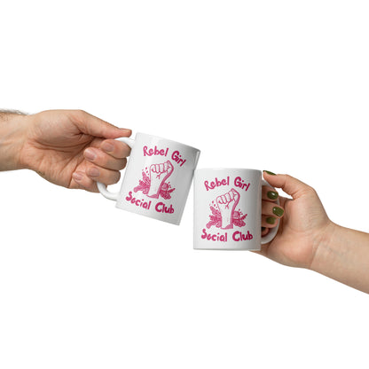 Rebel Girl Social Club Glossy White Coffee Mug | Feminist Floral Gift - Spinsterly Co