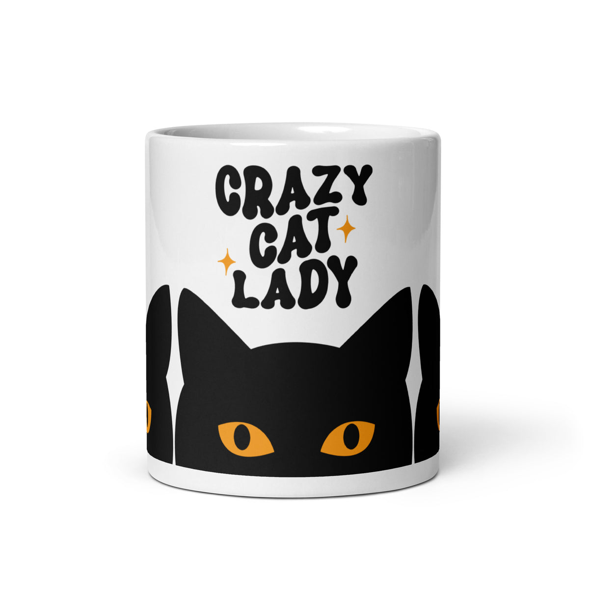 Crazy Cat Lady Peeking Black Cat Glossy White Coffee Mug | Funny Cat Lover Gift - Spinsterly Co