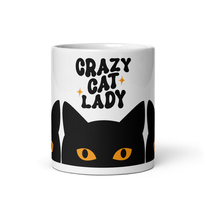 Crazy Cat Lady Peeking Black Cat Glossy White Coffee Mug | Funny Cat Lover Gift - Spinsterly Co