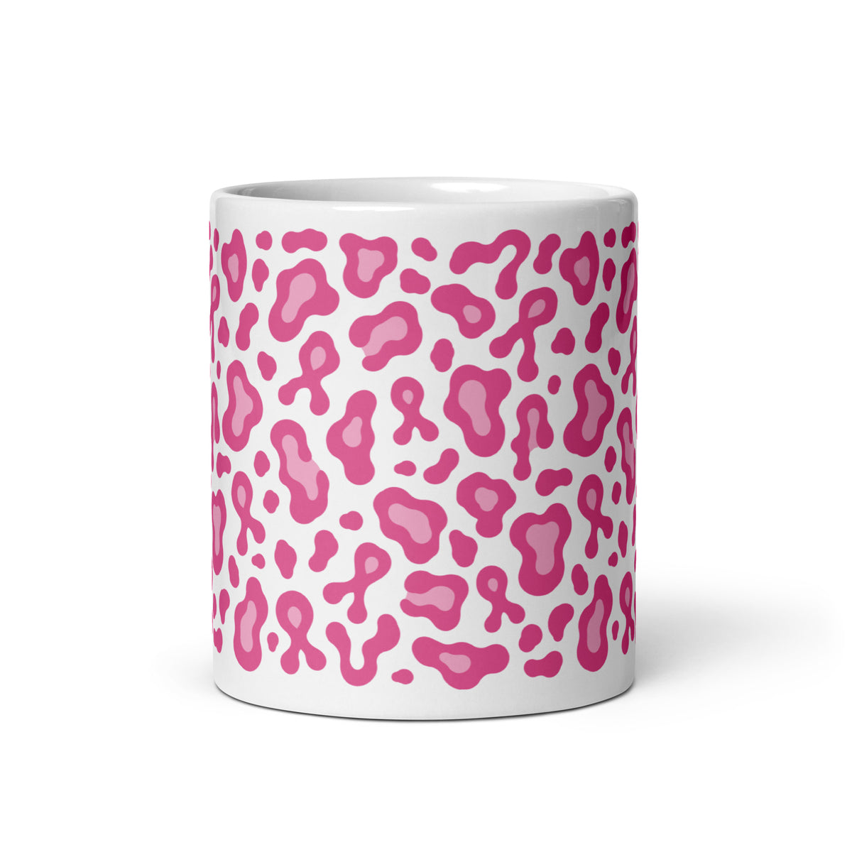 Pink Leopard Print White Glossy Mug | Breast Cancer Awareness Month - Spinsterly Co