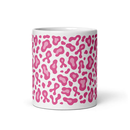 Pink Leopard Print White Glossy Mug | Breast Cancer Awareness Month - Spinsterly Co