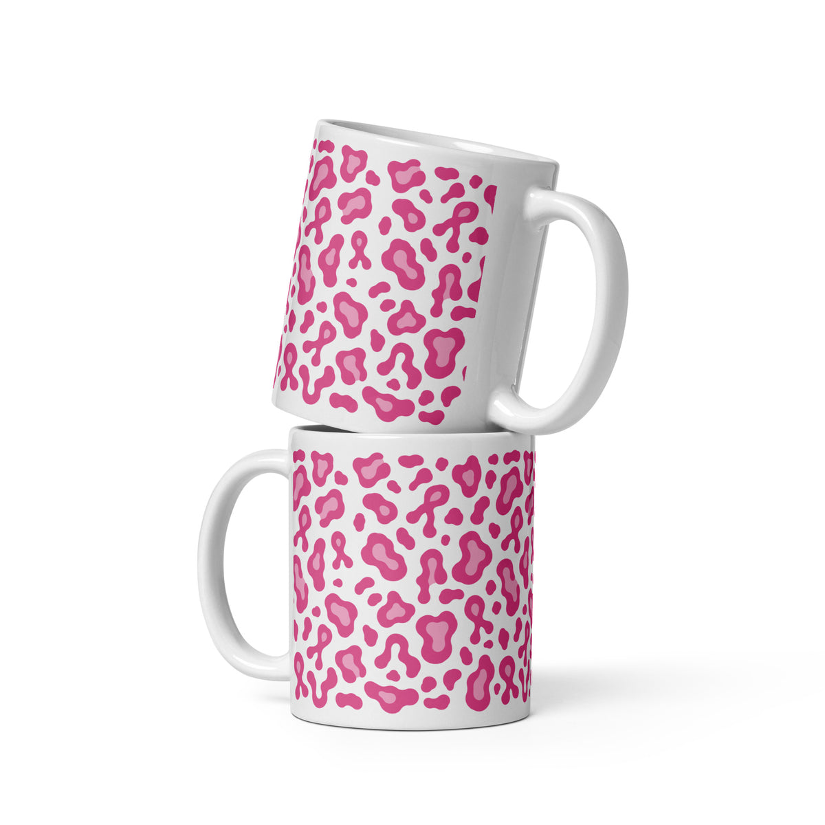 Pink Leopard Print White Glossy Mug | Breast Cancer Awareness Month - Spinsterly Co