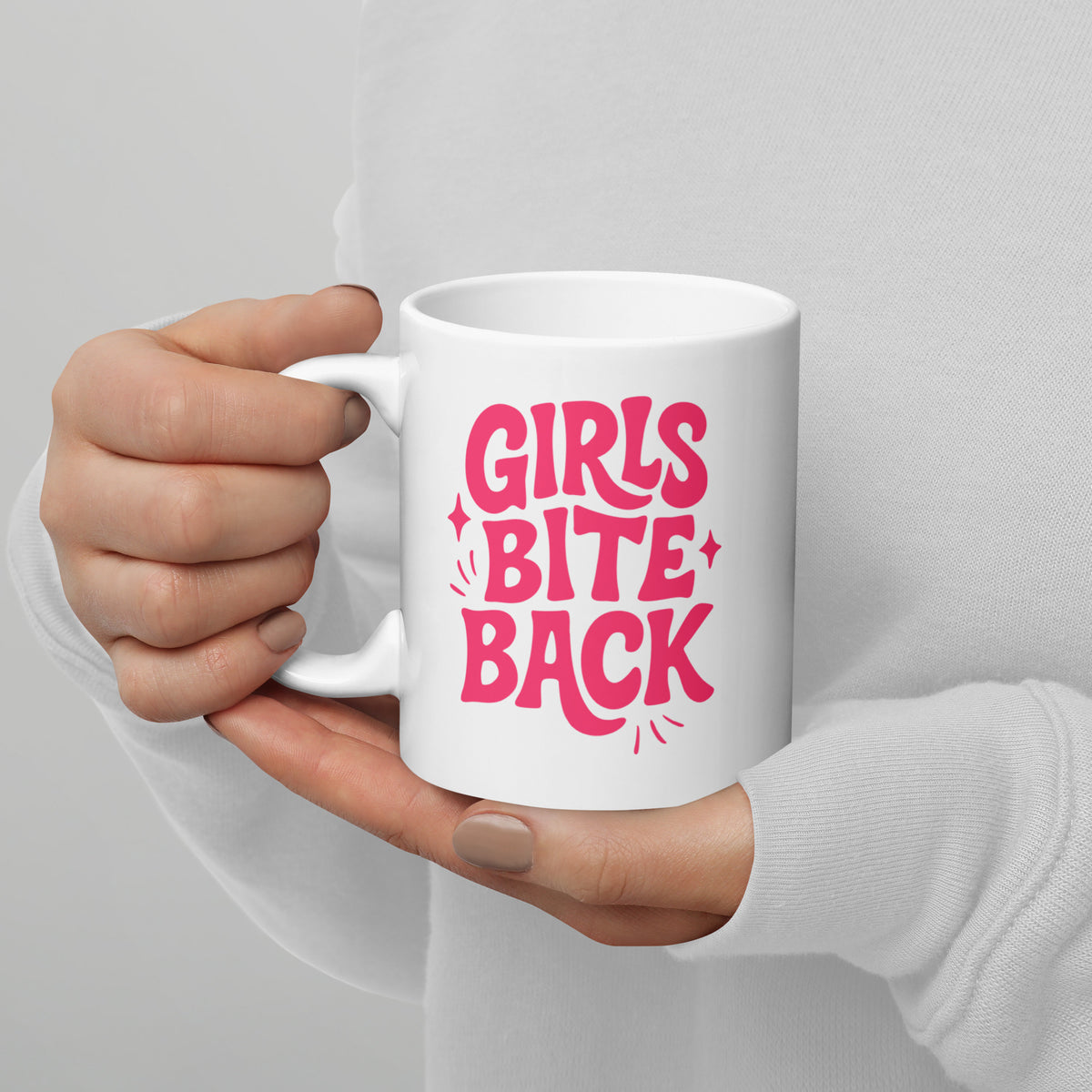 Girls Bite Back Glossy White Coffee Mug | Feminist Sassy Gift - Spinsterly Co