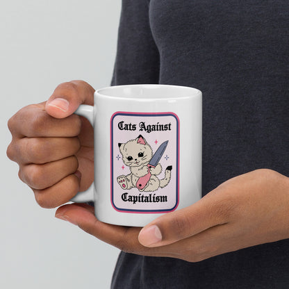 Cats Against Capitalism Glossy White Coffee Mug | Funny Protest Cat Gift - Spinsterly Co