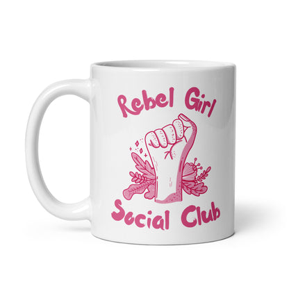 Rebel Girl Social Club Glossy White Coffee Mug | Feminist Floral Gift - Spinsterly Co