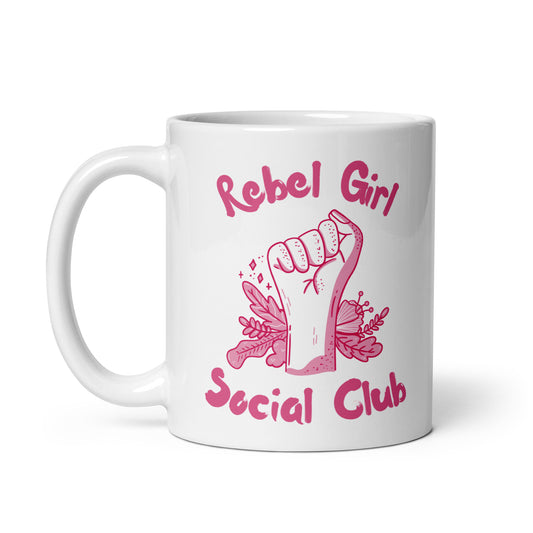 Rebel Girl Social Club Glossy White Coffee Mug | Feminist Floral Gift - Spinsterly Co