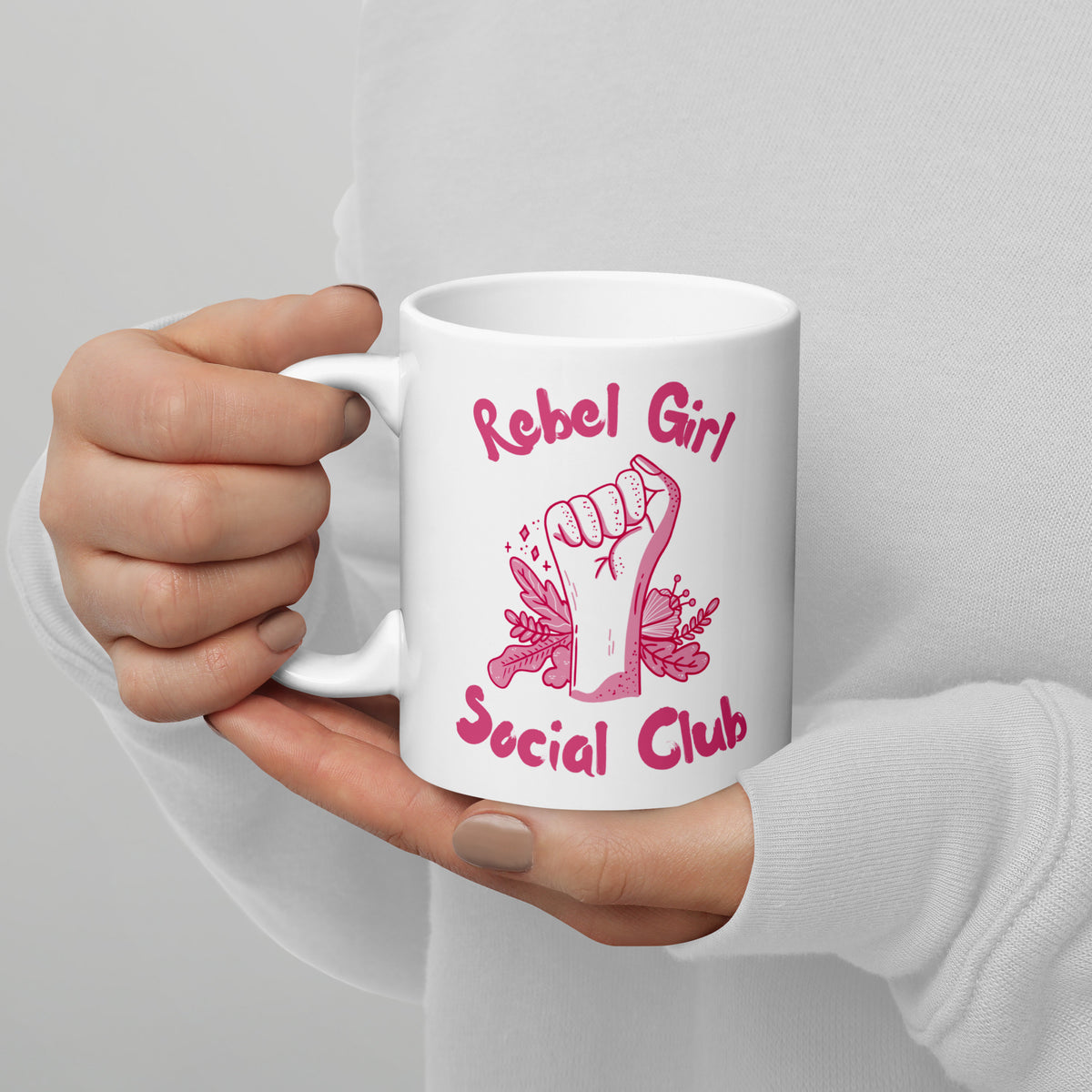 Rebel Girl Social Club Glossy White Coffee Mug | Feminist Floral Gift - Spinsterly Co