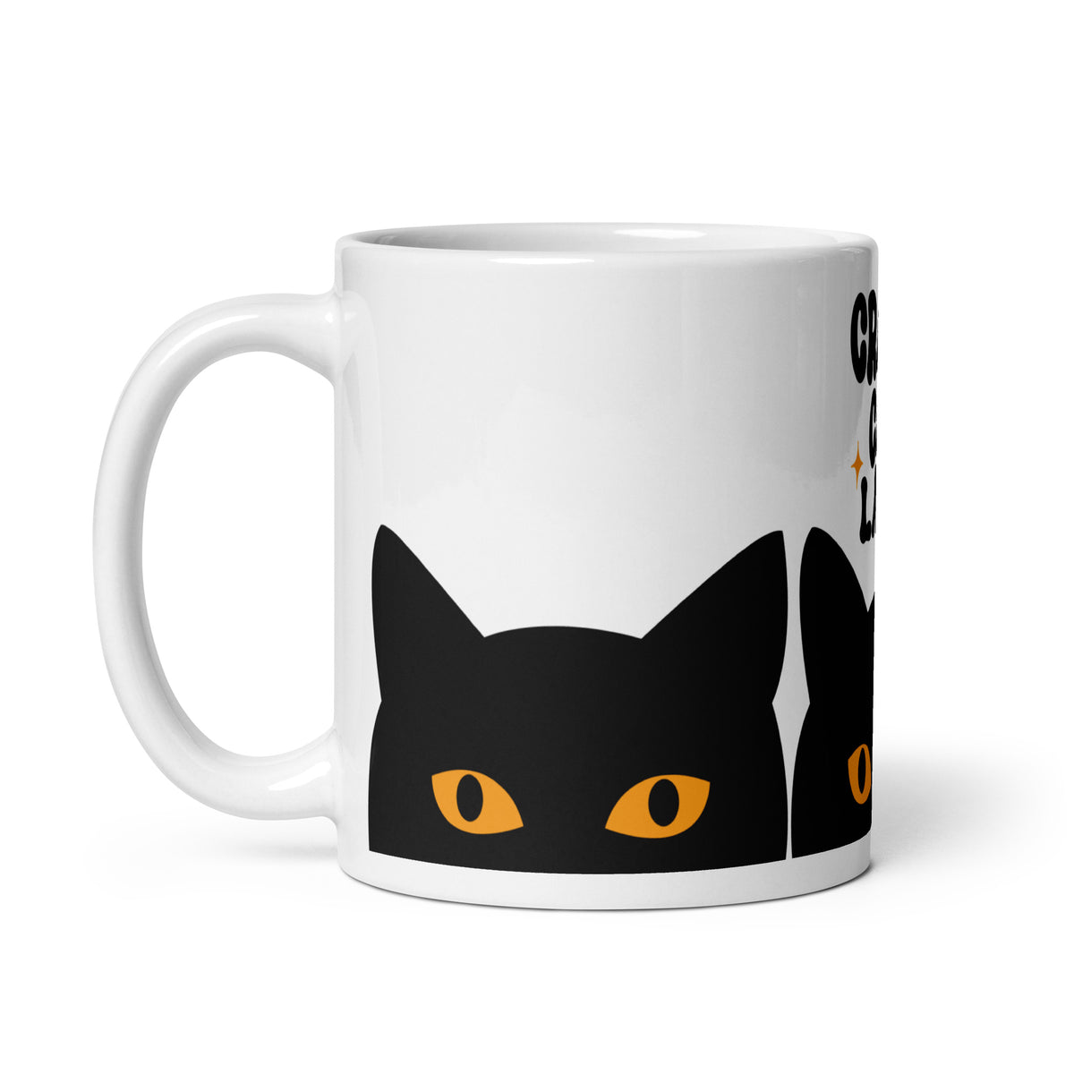 Crazy Cat Lady Peeking Black Cat Glossy White Coffee Mug | Funny Cat Lover Gift - Spinsterly Co