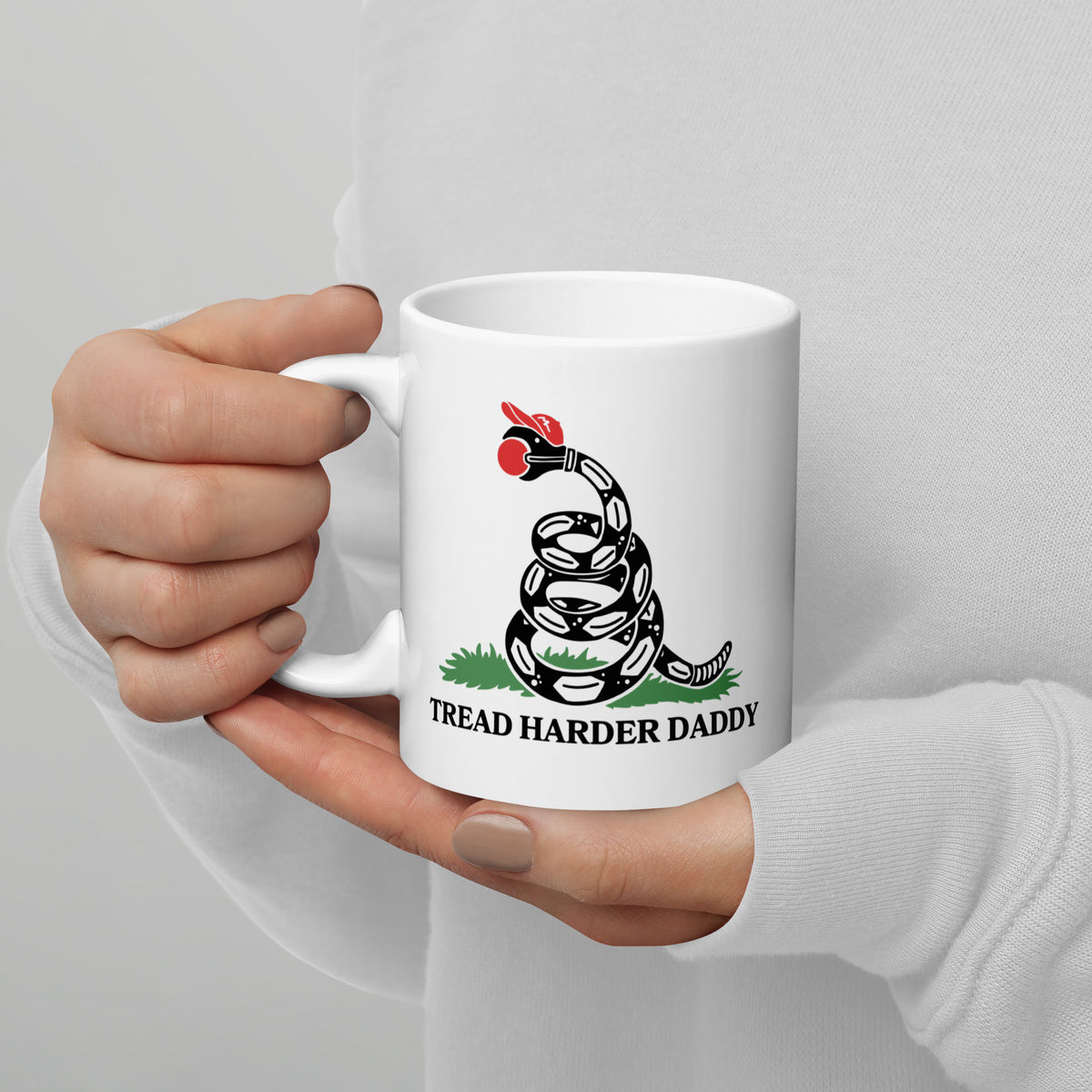 Tread Harder Daddy Coiled Snake Parody White Glossy Mug | Funny Political Feminist Gift - Spinsterly Co