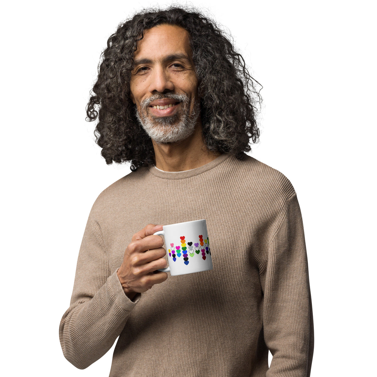 LGBTQIA+ Pride Flag Hearts White Glossy Mug | Inclusive Pride Gift | 19 Flags - Spinsterly Co