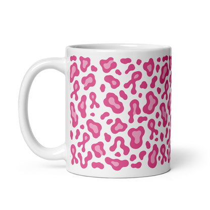 Pink Leopard Print White Glossy Mug | Breast Cancer Awareness Month - Spinsterly Co