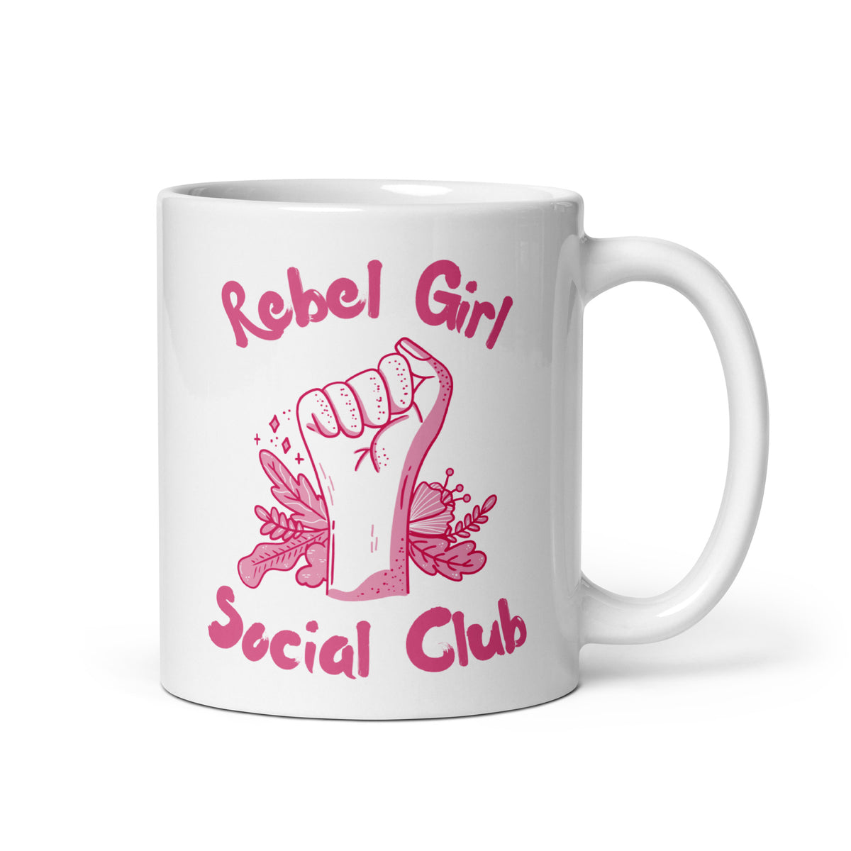 Rebel Girl Social Club Glossy White Coffee Mug | Feminist Floral Gift - Spinsterly Co