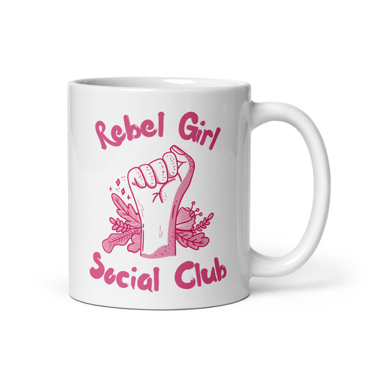 Rebel Girl Social Club Glossy White Coffee Mug | Feminist Floral Gift - Spinsterly Co