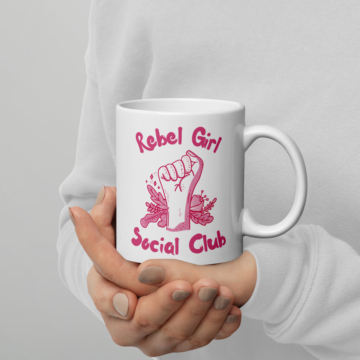Rebel Girl Social Club Glossy White Coffee Mug | Feminist Floral Gift - Spinsterly Co