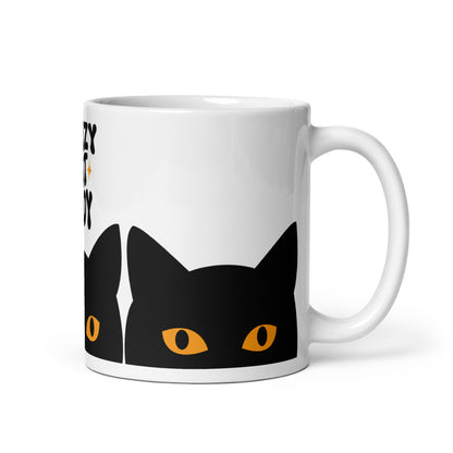 Crazy Cat Lady Peeking Black Cat Glossy White Coffee Mug | Funny Cat Lover Gift - Spinsterly Co
