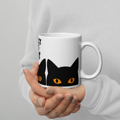 Crazy Cat Lady Peeking Black Cat Glossy White Coffee Mug | Funny Cat Lover Gift - Spinsterly Co