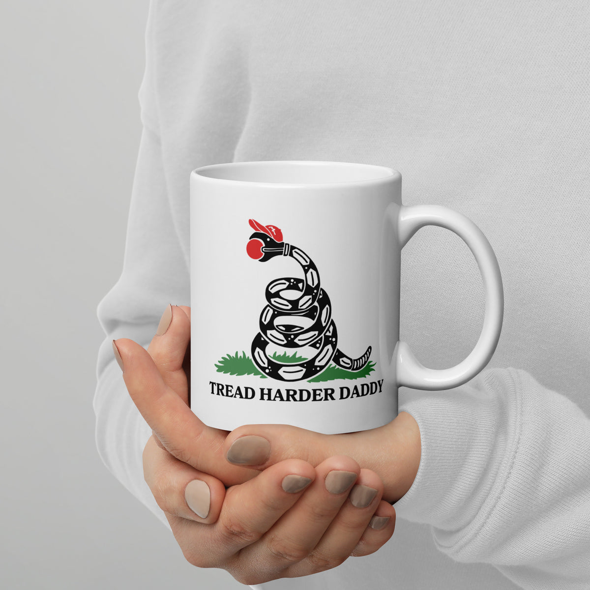 Tread Harder Daddy Coiled Snake Parody White Glossy Mug | Funny Political Feminist Gift - Spinsterly Co