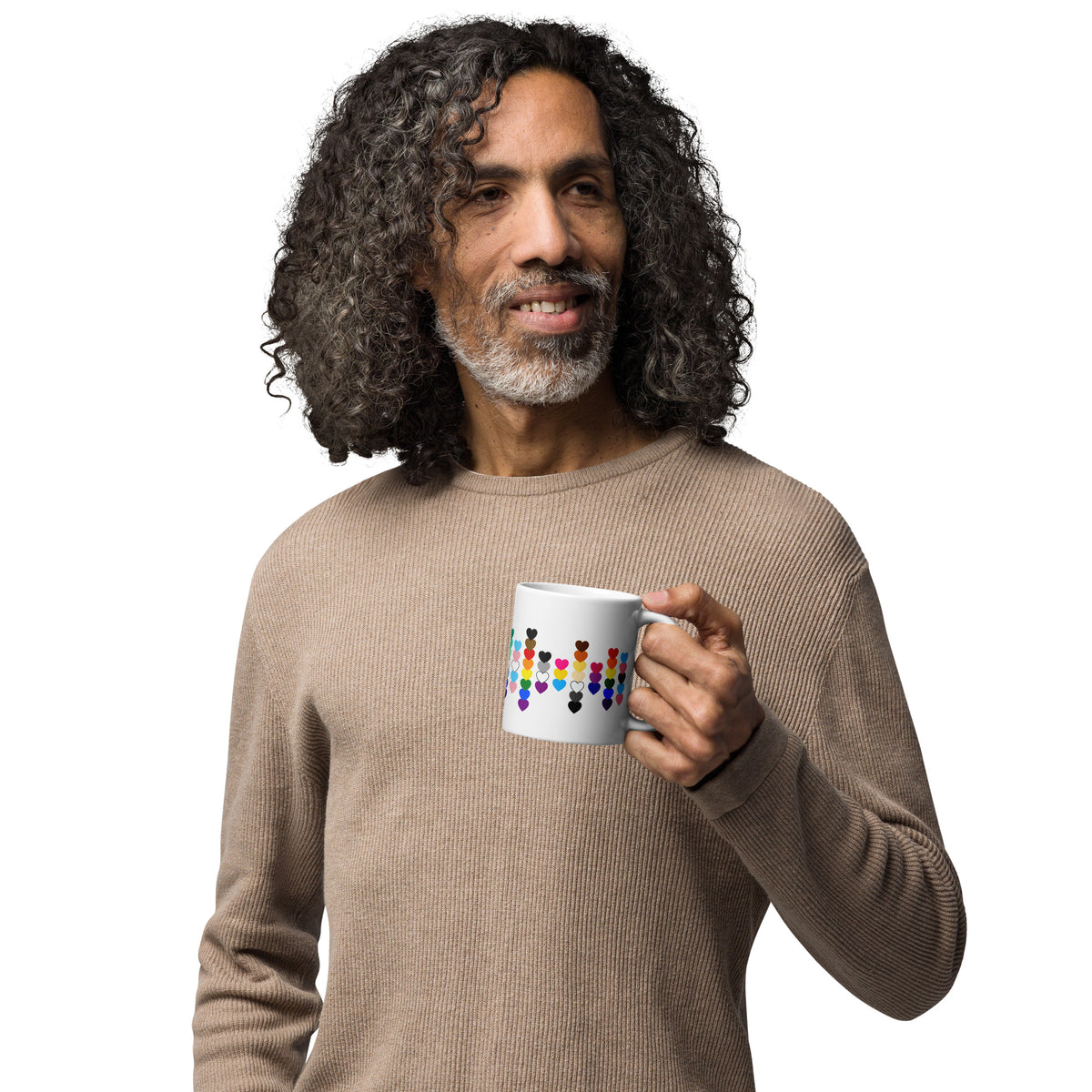 LGBTQIA+ Pride Flag Hearts White Glossy Mug | Inclusive Pride Gift | 19 Flags - Spinsterly Co