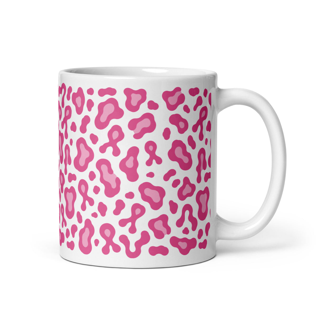 Pink Leopard Print White Glossy Mug | Breast Cancer Awareness Month - Spinsterly Co