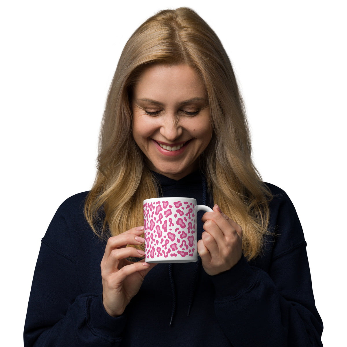 Pink Leopard Print White Glossy Mug | Breast Cancer Awareness Month - Spinsterly Co