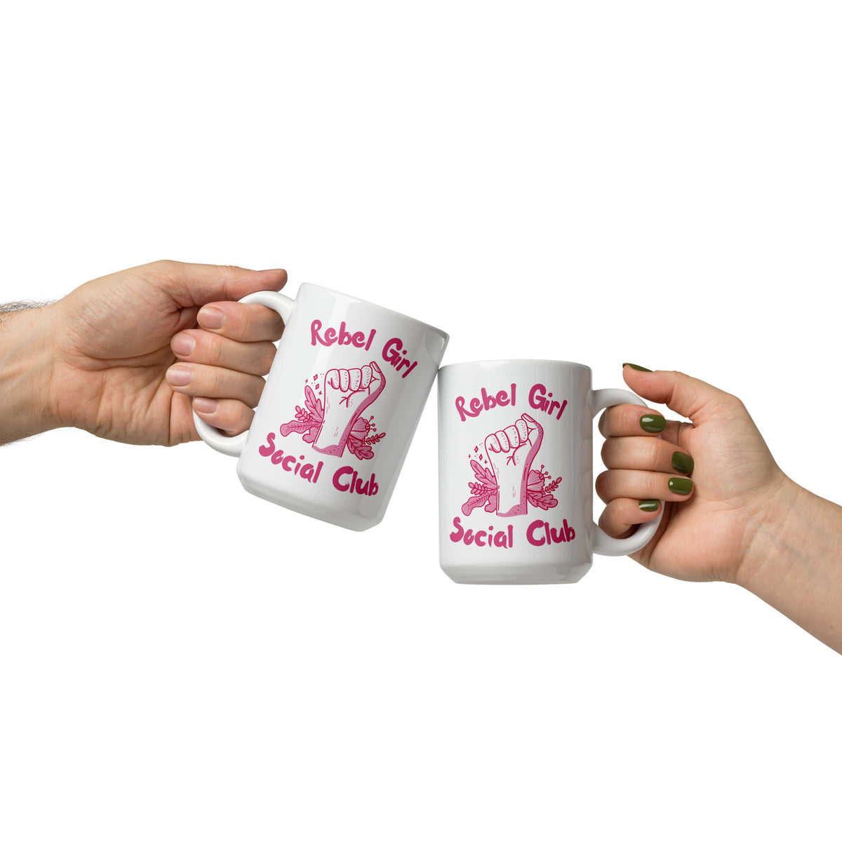 Rebel Girl Social Club Glossy White Coffee Mug | Feminist Floral Gift - Spinsterly Co