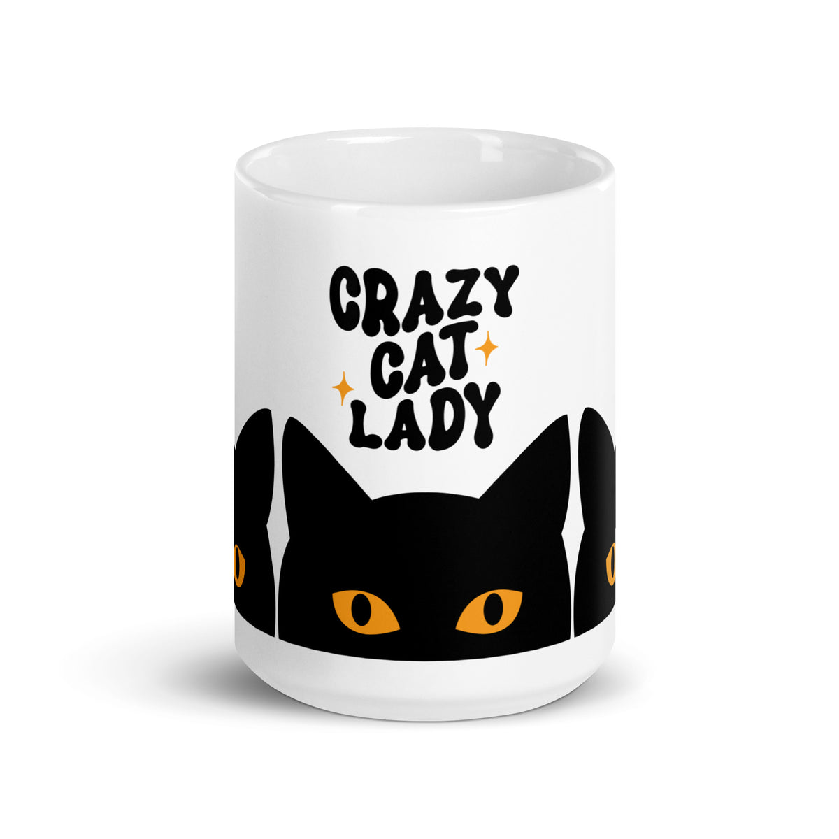Crazy Cat Lady Peeking Black Cat Glossy White Coffee Mug | Funny Cat Lover Gift - Spinsterly Co